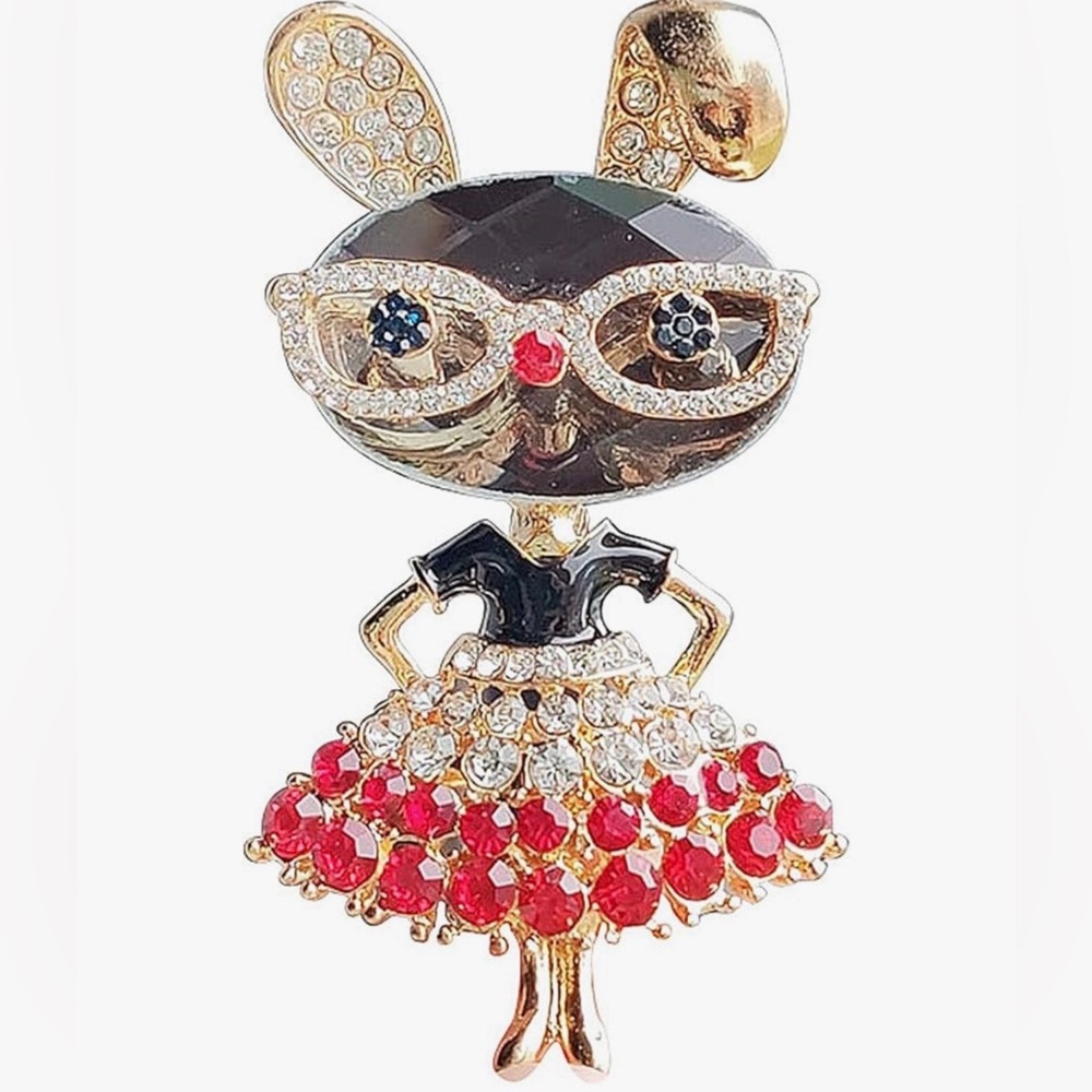 Rabbit Crystal/Rhinestone Brooch Pin - Picture 3 of 7